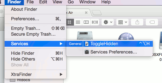 Añadir fácilmente un atajo de teclado para revelar archivos ocultos en Mac OS X