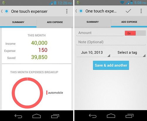 Gastos de One Touch: Una simple aplicación Android para realizar un seguimiento de sus gastos