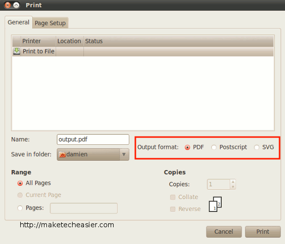 Imprima fácilmente en archivos PDF, Postscript y SVG desde cualquier aplicación[Ubuntu].